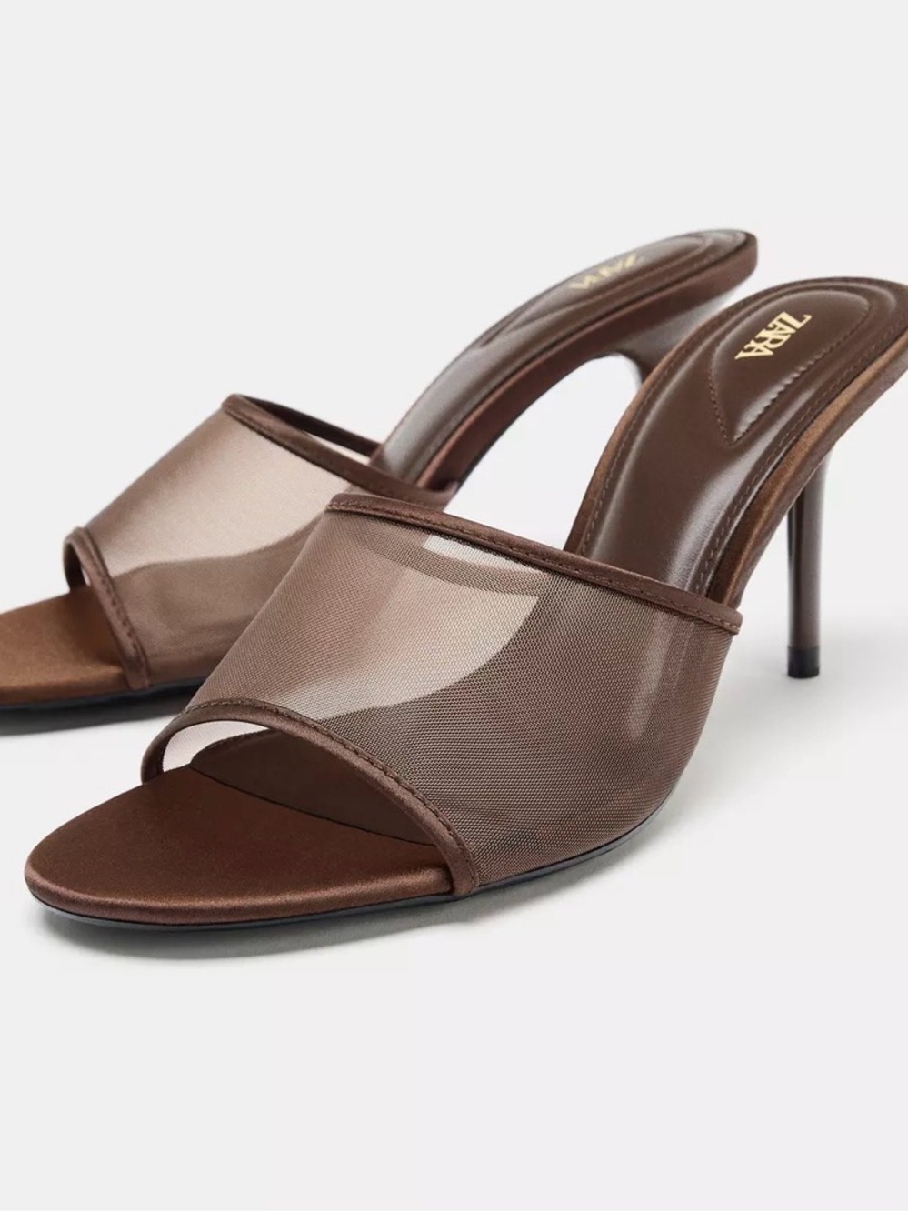 ZARA Brown Mesh Stiletto Slide Heels